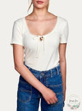 Self Esteem Juniors Lace-Trim Cropped Keyhole Top, Size Large by Vanessa Jane