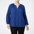 Ny Collection Blouse Navy Plus Split Neck Bishop Sleeve,Size 2X by Vanessa Jane