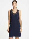 Aqua Women's Lace-Trim Shift Dress, Navy Size Medium by Vanessa Jane