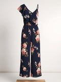 Aqua Asymmetric Floral Wide-Leg Jumpsuit, size Small by Vanessa Jane