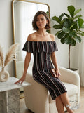 Juniors Almost Famous Striped Off The Shoulder Sheath Dress, Size Large by Vanessa Jane