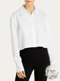 Norma Kamali Boyfriend Neck Cropped Button Front Shirt, Size S by Vanessa Jane