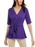 Alfani Faux-Wrap Tie-Front Peplum Blouse, Size Medium by Vanessa Jane