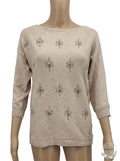 White House Black Market WHBM Sweater, Tan with Jewel Embellishments, Size S by Vanessa Jane