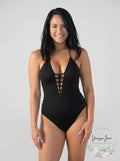 Bar lll Womens Halter Strappy Plunging One Piece Swimsuit by Vanessa Jane