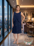 SLNY Womens Navy Embellished Sheer Overlay Sheath Formal Dress Plus Size: 16W by Vanessa Jane