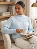 Aqua Cashmere Novelty Stitch Cashmere Mock Neck Sweater by Vanessa Jane
