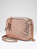 INC International Concepts I.N.C. Glam Metallic Quilted Camera Crossbody Pink by Vanessa Jane