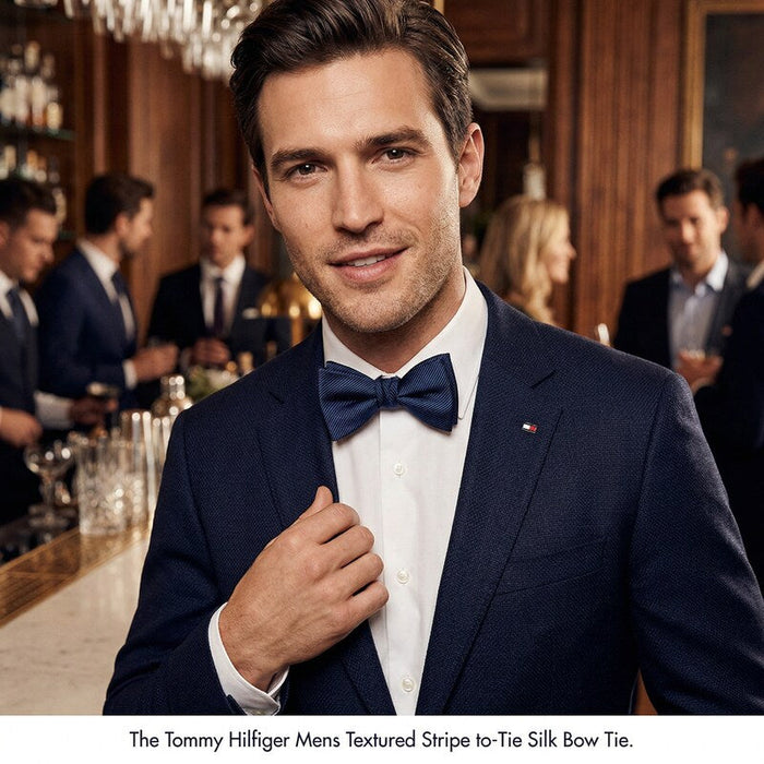 Tommy Hilfiger Mens Textured Stripe to-Tie Silk Bow Tie by Vanessa Jane