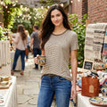 Carbon Copy Womens Striped Arrow-Embroidered Embellished T-Shirt, Size Medium by Vanessa Jane