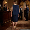 SLNY Womens Navy Embellished Sheer Overlay Sheath Formal Dress Plus Size: 16W by Vanessa Jane