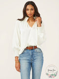 Vince Camuto Womens Ivory Smocked Blouson Sleeve Split Wear to Work Blouse Small by Vanessa Jane
