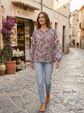Aqua Printed Lace Trim Top by Vanessa Jane