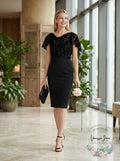 Ralph Lauren Embroidered Petal Sleeve Jewel Neck Sheath Dress, Size 8P by Vanessa Jane