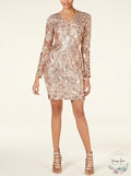 Marciano Womens V-Neck Bodycon Sequined-Mesh Sheath, Size 6 by Vanessa Jane