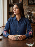 Johnny Was Sonya Cotton Embroidered Denim Shirt, Size XS by Vanessa Jane