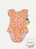 Sol Lemon Ruffle One Piece Bathing Suit in Pink Size 6 by Vanessa Jane