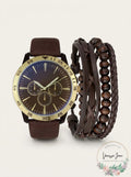 INC Brown Faux-Leather Strap Watch 48mm & 3-Pc. Bracelet Set by Vanessa Jane