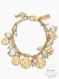 Inc Gold-Tone Imitation Pearl and Hammered Disc Shaky Charm Bracelet by Vanessa Jane
