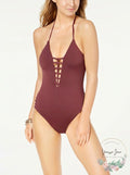 Bar lll Womens Halter Strappy Plunging One Piece Swimsuit by Vanessa Jane