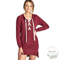 Active USA Womens Top Lace Up Sweatshirt Dress, Burgundy, Size Small by Vanessa Jane