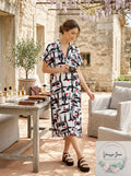 B New York Henley MIDI Abstract Print Dress, Size Large by Vanessa Jane