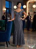 R & M Richards Off-the-Shoulder Lace Gown, 8 by Vanessa Jane
