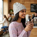 Aqua Fisherman Cable Knit Hat, Gray, One Size by Vanessa Jane