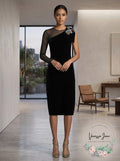 Sachin & Babi Noir Bali One-Shoulder Velvet Dress w/ Brooch, Size 8 by Vanessa Jane
