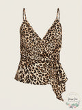 Aqua Sleeveless Leopard-Print Wrap Top, Size Small by Vanessa Jane