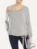 Single Thread Womens Grommet Cold Shoulder Pullover Top Gray, Small by Vanessa Jane