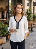 A. Byer Juniors Contrast Trim Zip Neck Top, Size XS by Vanessa Jane