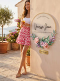 Aqua Smocked Printed Mini Skirt by Vanessa Jane