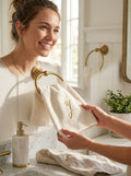 Avanti Towels, Monogram Initial Script Ivory and Gold 16″ x 30″ Hand Towel by Vanessa Jane