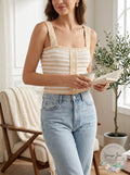Aqua Striped Crochet Tank, Size Large by Vanessa Jane