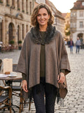 Charlie Paige Faux Fur Brown Cape with Fringe One Size by Vanessa Jane