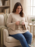 Style & Co Womens Plus Ribbed Trim Ruffled Pullover Sweater by Vanessa Jane