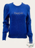 Bebe Womens Rhinestone Logo Blue Crew Neck Sweater, Size Medium by Vanessa Jane