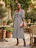 Aqua Bow Front Floral Dress, Size Medium by Vanessa Jane