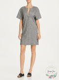 Theory Sharkskin Short-Sleeve Shift Dress, Gray, Size Medium by Vanessa Jane