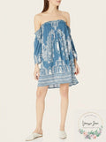 Angie Women's Off The Shoulder Long Sleeve Dress, Blue, Small by Vanessa Jane