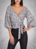 AX Paris Womens Back Check Floral Wrap Top, Size 14 by Vanessa Jane