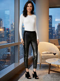 Bar III Womens Faux Leather Mixed Media Ankle Pants, Size X-Small by Vanessa Jane