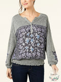Style and Co. Womens Floral Print Smocked Henley Top,Size Medium by Vanessa Jane