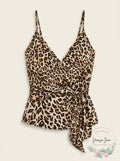 Aqua Sleeveless Leopard-Print Wrap Top, Size Small by Vanessa Jane
