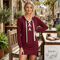 Active USA Womens Top Lace Up Sweatshirt Dress, Burgundy, Size Small by Vanessa Jane