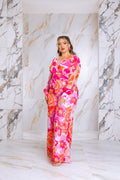 Plus Size Floral Print Jumpsuit with Long Bishop Split Sleeves - Pink by Fasheabe