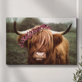 Retro Floral Crown Highland Cow Canvas Wall Art by Tailored Canvases
