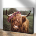 Retro Floral Crown Highland Cow Canvas Wall Art by Tailored Canvases