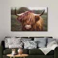 Retro Floral Crown Highland Cow Canvas Wall Art by Tailored Canvases